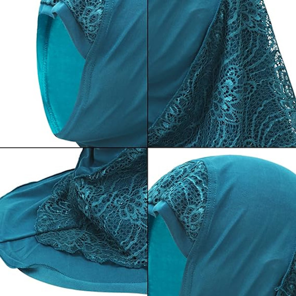 Spets huvudduk för kvinnor stretch turban mjuk islamisk arabisk sjal sjalar huvudomslag solskydd hijabs sjalar, blå