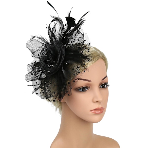 Fascinator Hat Blomst Mesh Bånd Fjer på et Hårbånd og en Klemme Te Selskab Hovedbeklædning til Piger og Kvinder Blue