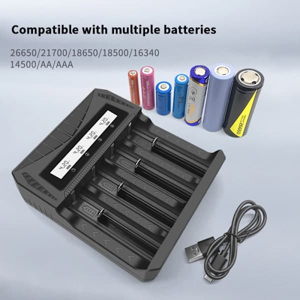 USB-lader Intelligent LCD Batteri USB-lader - 1/2/4 spor for 186 A1 A1