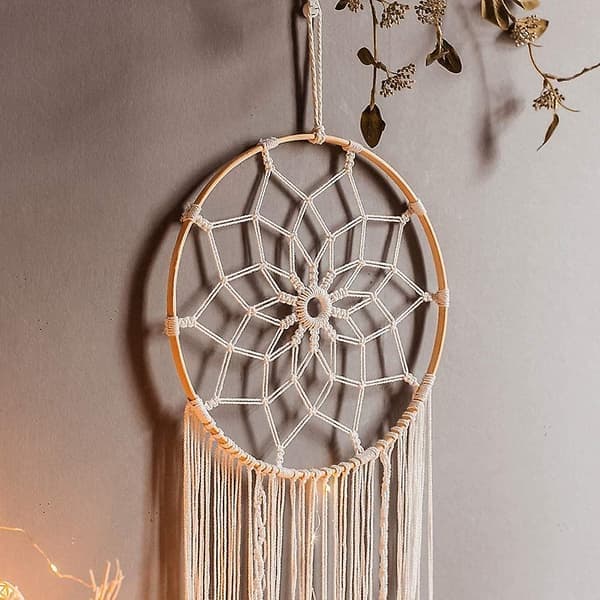 Håndlavet drømmefanger Macrame vægophæng Boho vævet tapet vægindretning (YJD)-FX- beige beige