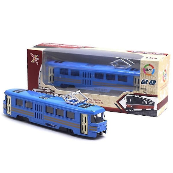 Klassinen raitiovaunu Diecast vedettävä malli LED-musiikilla kehittävä lasten lelu Blue