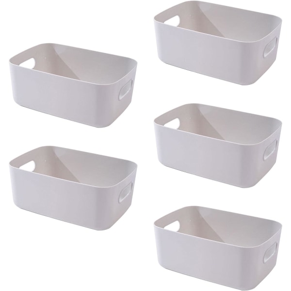 Plastförvaringskorgar, 5-pack rektangulära korgar förvaringsbehållare med handtag för kök, skåp, 6,5 x 9,8 x 3,9 tum (grå)