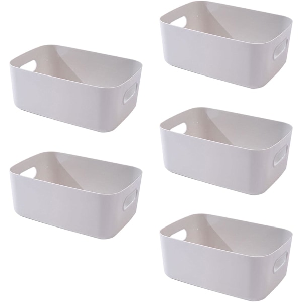 Plastoppbevaringskurver, 5-pak rektangulære kurver Oppbevaringsbeholdere med håndtak for kjøkken, skap, 6,5 x 9,8 x 3,9 tommer (grå)