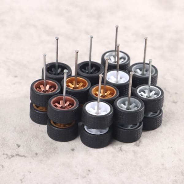 1 Set 1:64 Bilhjul för Hotwheel Gummidäck med Hjulaxel Mo Grå onesize Gray