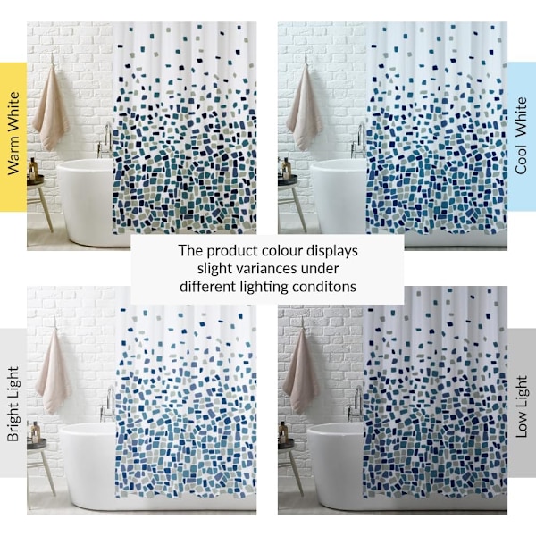 Bruseforhæng skimmelresistent - Mosaikblå, 180 x 180 cm (71 x 71 tommer) | Vandtæt stof mosaic blue
