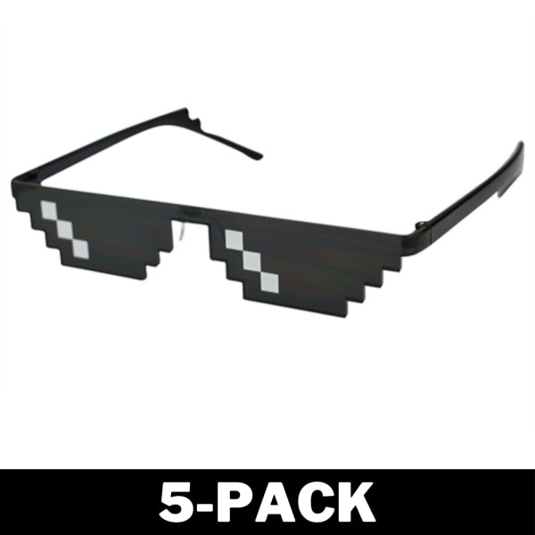 Svart Thug Life Glasögon Meme Solglasögon Pixel 16bit Svart 5-Pack