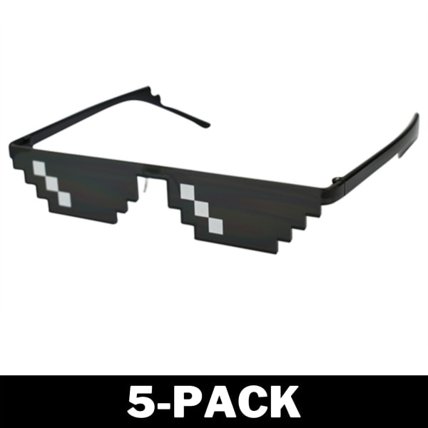 Svarta Thug Life Glasögon Meme Solglasögon Pixel 16bit Svart 5-Pack