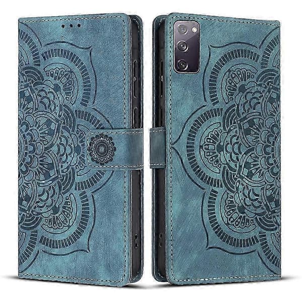 Frostat läderfodral för Mandala Emed Retro Telefon Blå Blå-Glad Blå för Samsung Galaxy S20 FE Blue For Samsung Galaxy S20 FE