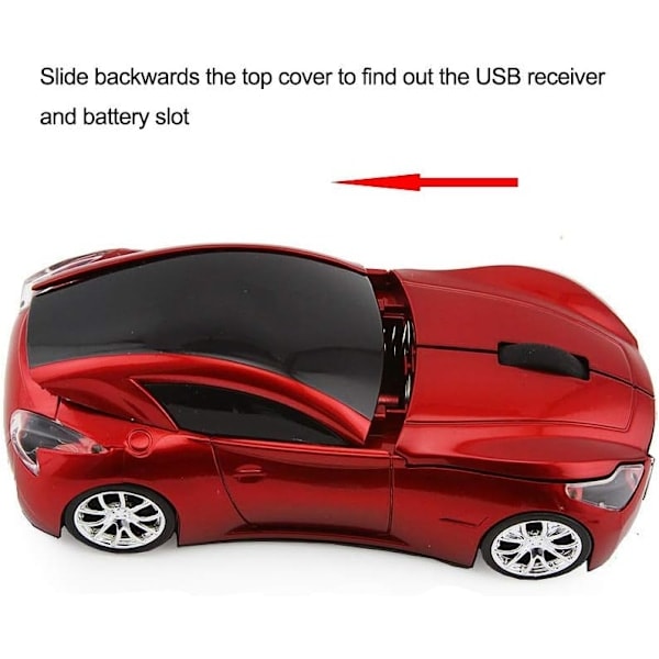 Langaton urheiluautomallihiiri, langaton pöytätietokoneen hiiri 2,4 GHz optinen hiiri, Windowsille, Linuxille ja Mac OS:lle, punainen Red