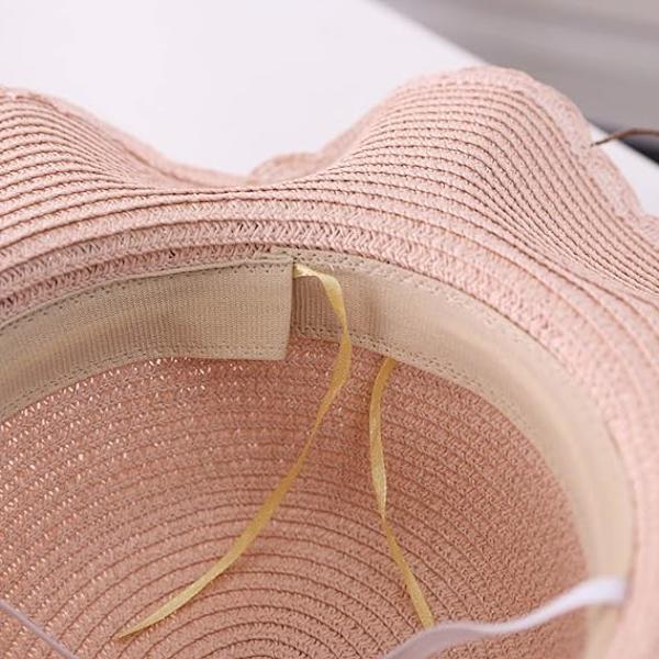 Dam Blommig Fällbar Floppy Bred Brätte Halm Solhatt Sommarhatt UPF 50+ Solskydd Hatt Strandmössa för Strandsemester Pink