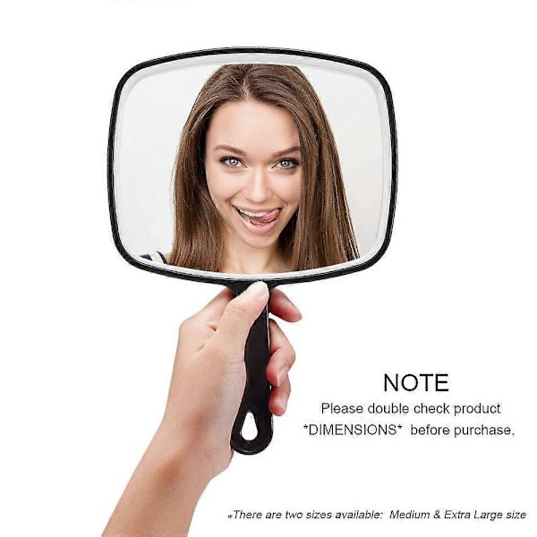 Handspegel, Svart Handspegel med Handtag, 22,9 cm B x 31,5 cm L