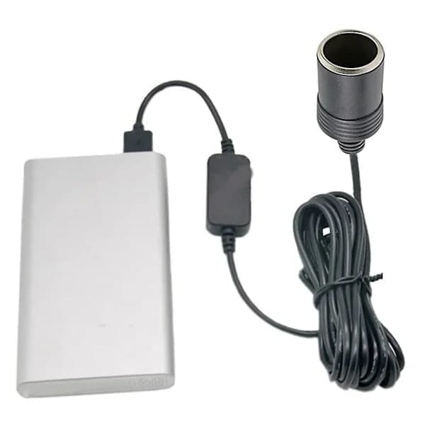 USB 5V til 12V Konverter, Strømforsyning til Fartskriver, USB til Cigarettænder Adapter Sort