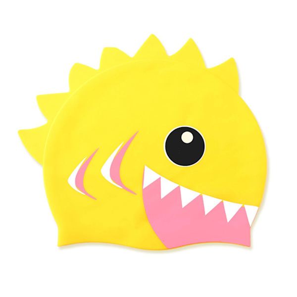 Lasten silikoninen uimahattu, sarjakuva-kuvio, pojille 3-12-vuotiaille, korvasuojilla - Rantahattu Yellow Shark