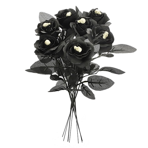 Kunstig Rose Livaktig Dekorativ Bøybar Kunstig Blomst med Skallehode for Halloweenfest Svart[C]