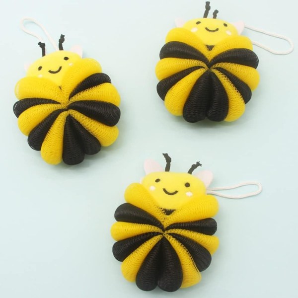 Bee Sponge Bath Ball Yellow Body wash Scrubber Material PE Massage Brush for Kids Bathing Accessories for Men Women