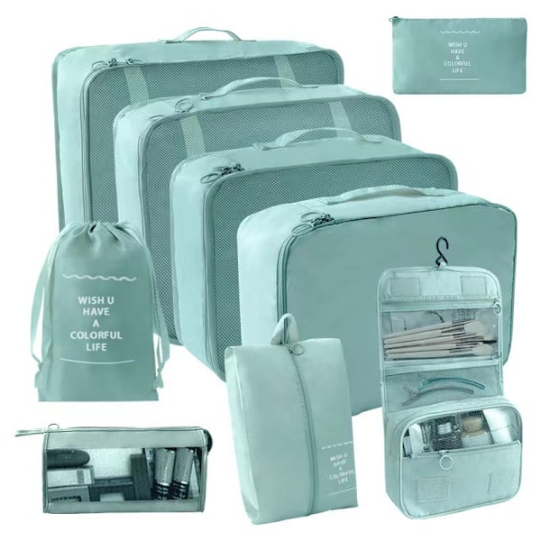 Matkatavarakassit, monitoiminen 9 kpl/setti Matkatavaroiden järjestäjä Vedenpitävä Puristus Matkalaukku Essential Bag Blue