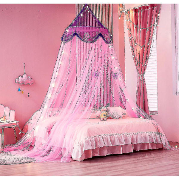 Sänghimmel med lampor Sänghimmel Gardiner för flickor Toddler himmel för tjejer) Purple and Pink