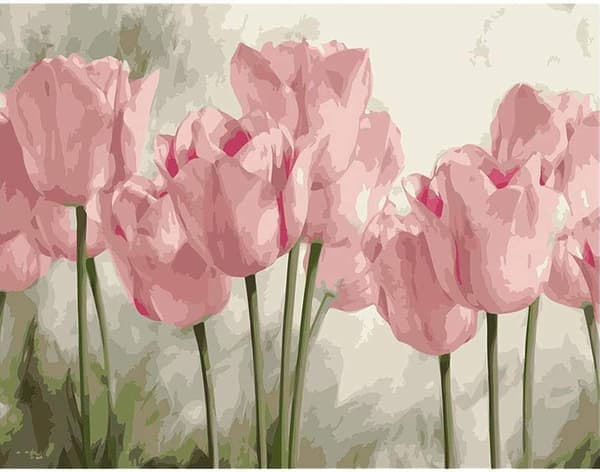 Mal efter tal til voksne 40x50 cm Lyserøde Tulipan - Glad
