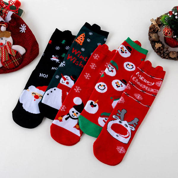 5 par julstrumpor, stora röda strumpor, jultomte, snögubbe, ren, garnöglesockor, julklappar, säkerhetssockor