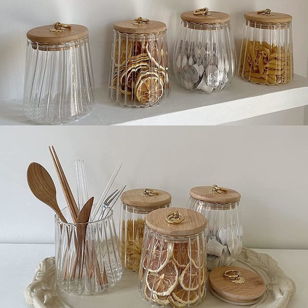 Glasburkar med lock, set med 4 glasburkar för förvaring, 750 ml genomskinliga glasburkar, burkar för kök, förvaring av kryddor