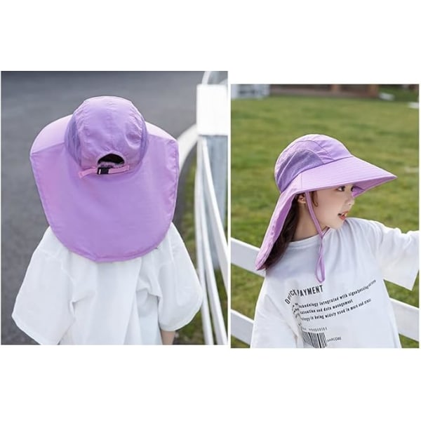 Børne Solhat med Bred Skygge og Nakkebeskyttelse 4-13 År Piger Solhat Drenge Mesh Cool Hat Anti UV Cap Purple