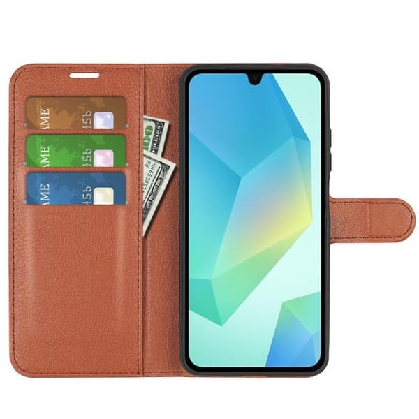 Samsung Galaxy A17 5G Litchi Texture Fodral & Flipställ [JUN] Brun