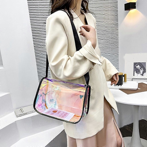 Messenger-väska för damer, transparent laser-axelväska, godisfärger, crossbody-väska Black