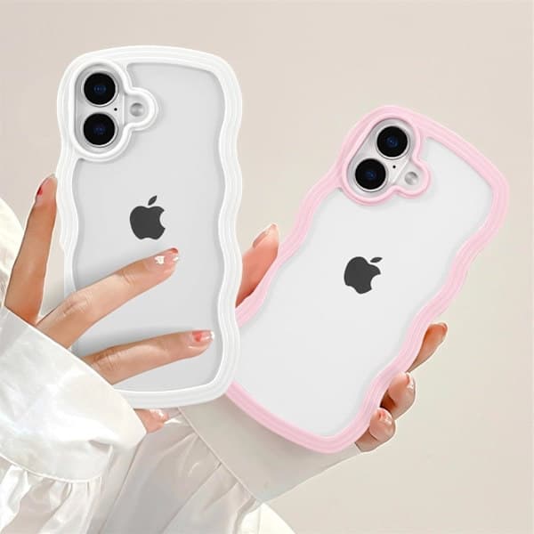 Fodral, sött lockigt vågigt ramfodral, transparent mjukt silikonskyddsfodral för iPhone 16 Plus - Rosa iPhone 16plus iPhone 16plus