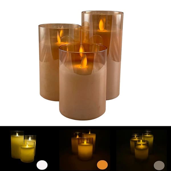 LED glaslys - 3 stk. - 12/15/17 cm - med 3D flamme - (flere farver) grå grå gray