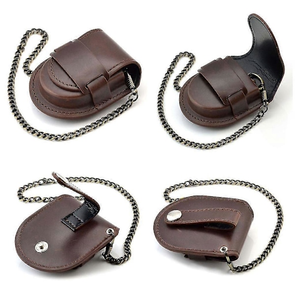 Lommeurveske i lær med kjede, lommeurholder, lommeuretui Brown Silver chain