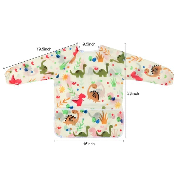 2-pakning kunstforklær for barn, vanntett dinosaurmalerforkle med lange ermer og lommer for småbarn gutter og jenter i alderen 3-8 år, blå og beige. Blue+Beige
