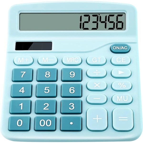 Skrivebordslommeregner, 12-cifret dobbelt solbatteri lommeregnere med stort LCD-display, kontorlommeregner med store knapper, standard skrivebordslommeregner BLUE