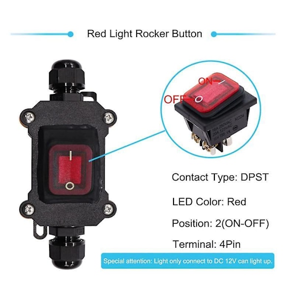 IP67 Vattentät Inline Strömbrytare 12V DC 20A Hög Ström Strömbrytare