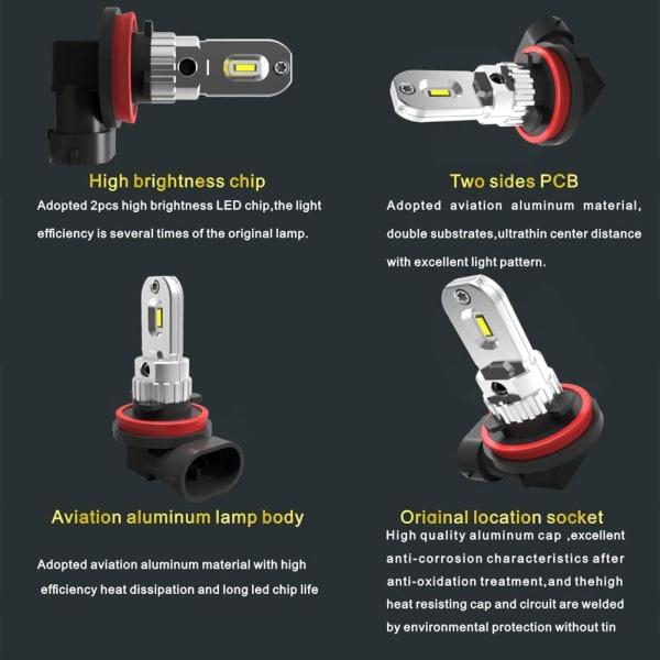 H11 h8 H9 H16 LED-sumuvalo, puhdas valkoinen 6000K, virhekoodivapaa ODB 12W 1200lm LED-päiväajovalo ajoneuvoon