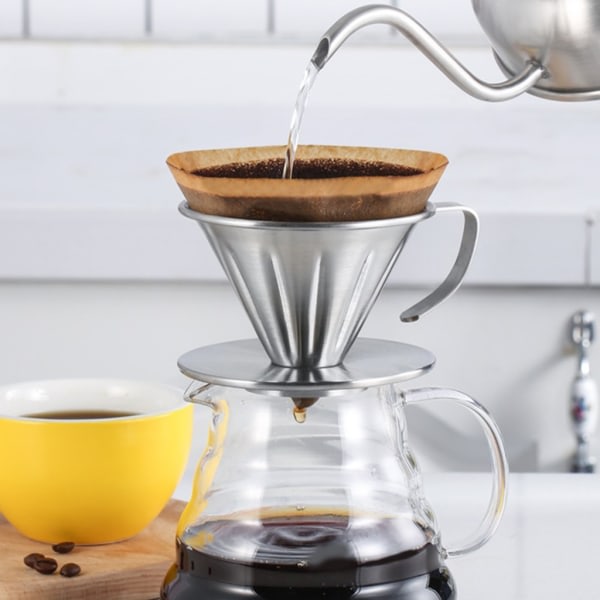 Kaffe Drypper i Rustfrit Stål V-Form Drypper Kaffe Tragt Håndbrygget Kaffe Filter Hæld Over Kaffe Brygning Kop S S
