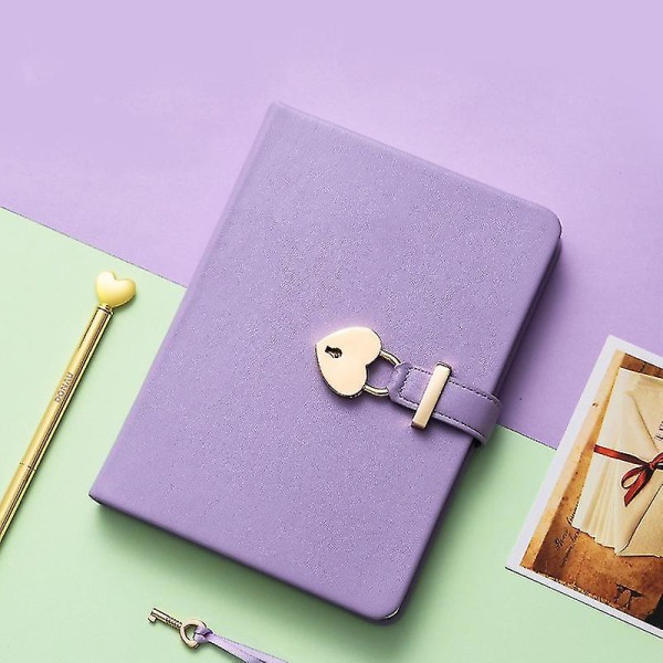 Hemlig dagbok med hjärtlås- flickor och kvinnor odaterad dagbok med lås för att skriva, ta anteckningar - mjukt veganskt cover med moderiktiga färger, återanvändning