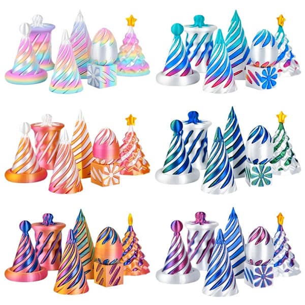 7 stk. 3D-printede roterende pyramider, tredimensjonal spiral C C