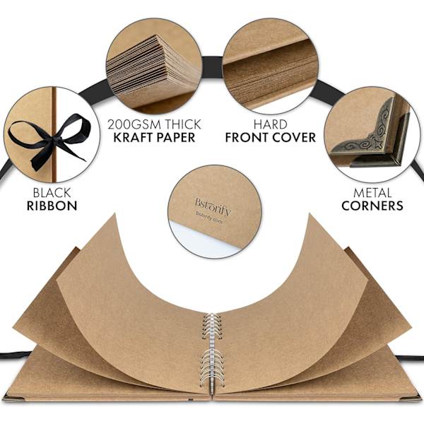 Scrapbog Album 60 sider (21 x 21 cm) brun tykt kraftpapir scrapbog perfekt til dine scrapbooking kunst- og håndværksprojekter Khaki