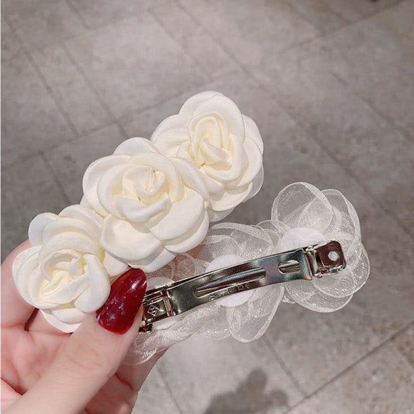 Hårklämmor, vita blomklämmor, 1 st elegant handgjord modehuvudbonad bröllopsstylingverktyg