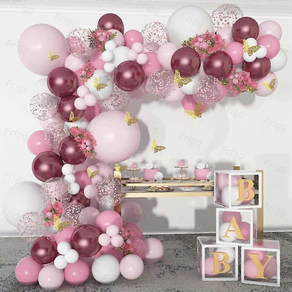 Rose Gold Ballonbue Sæt - 118 stk. Baby Pink Hvidt og Rose Gold Ballon Guirlande Sæt med Sommerfugl Klistermærke til Piger Baby Shower, Fødselsdag, Bryllup,