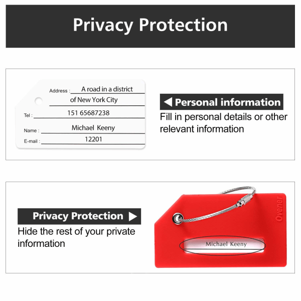 Silikoninen matkatavaralappu nimilapulla, punainen