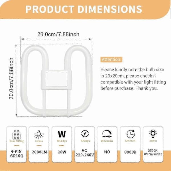 GR10q 4-Pin 28W 3500K Varm Hvid 2D CFL Lampe 2000LM[JUN]