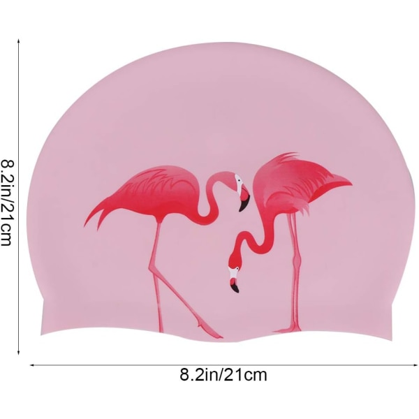 Silikon svømmehette  Langt hår Ørebeskyttelse Svømmehette for jenter Kvinner Kvinne (Flamingo mønster)