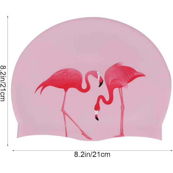 Silikonesvømmehætte  Langt hår Ørebeskyttelse Svømmehætte til piger Kvinder Kvinde (Flamingo mønster)