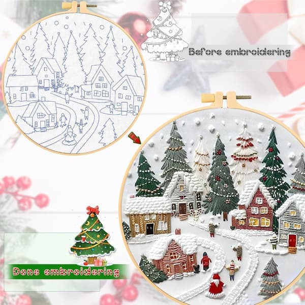 Broderisæt til jul, DIY broderi håndarbejdssæt til begyndere voksne, Håndsæmningssæt