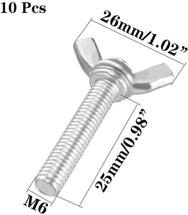 10 stk. M6 304 vingeskruer i rustfrit stål (M6-1.0 x 25 mm)