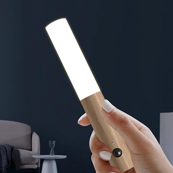 Magnetisk nattlampa sladdlös rörelsesensor, uppladdningsbar, väggmonterad ficklampa för sovrum, hall, trappa, (vit askträ 1 st)