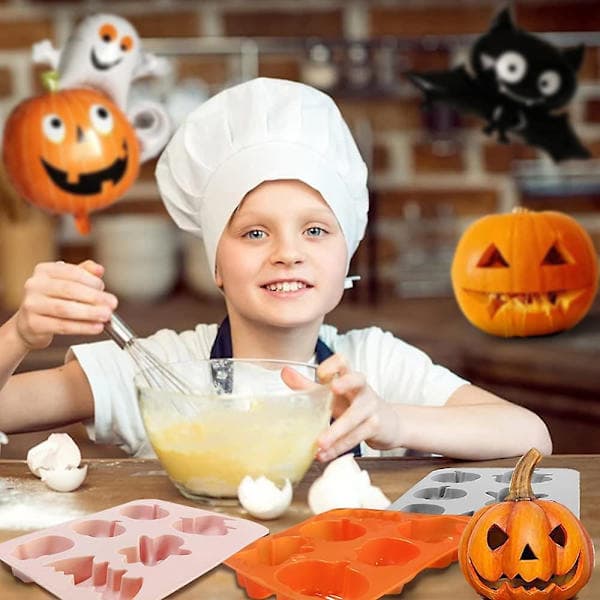 3 stk. Halloween Silikoneforme, Halloween Spøgelse Græskar Form Bageform til DIY Kager Chokolade Slik Gummier Jello Isterninger