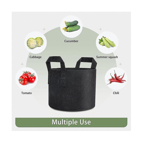 12-pak vækstposer 5 gallon, tykt stof planteposer til grøntsager, robuste håndtag og forstærket S Black