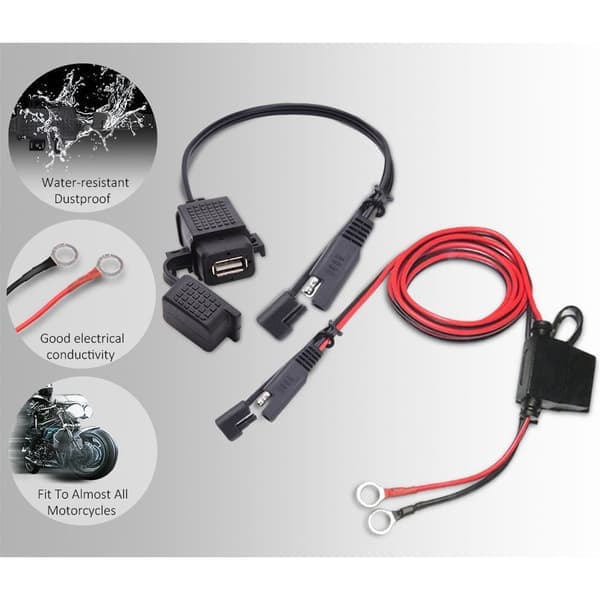Motorsykkel Vanntett SAE til USB-kabeladapter USB-lader 2.1A Hurtiglading
